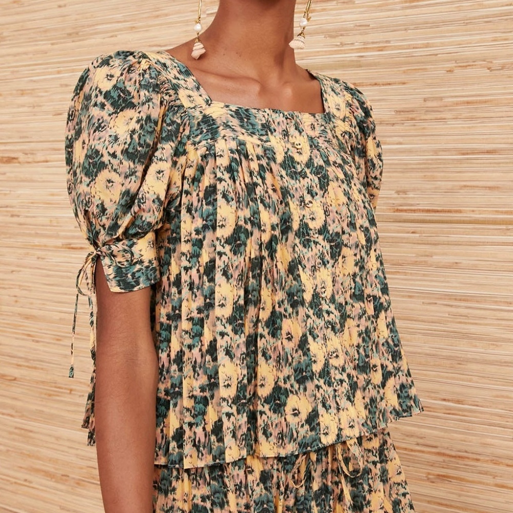 Ulla Johnson Floral Blouse in Yellow and Green